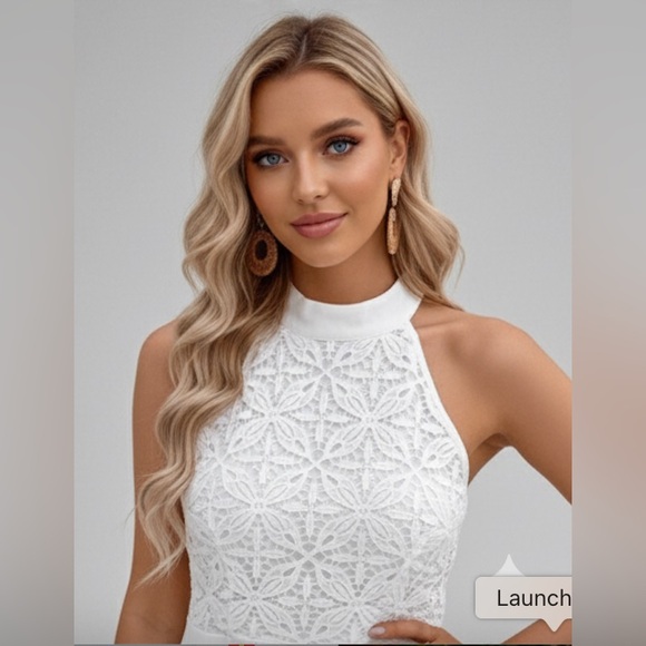 White Guipure Lace Insert Dress - Picture 2 of 7